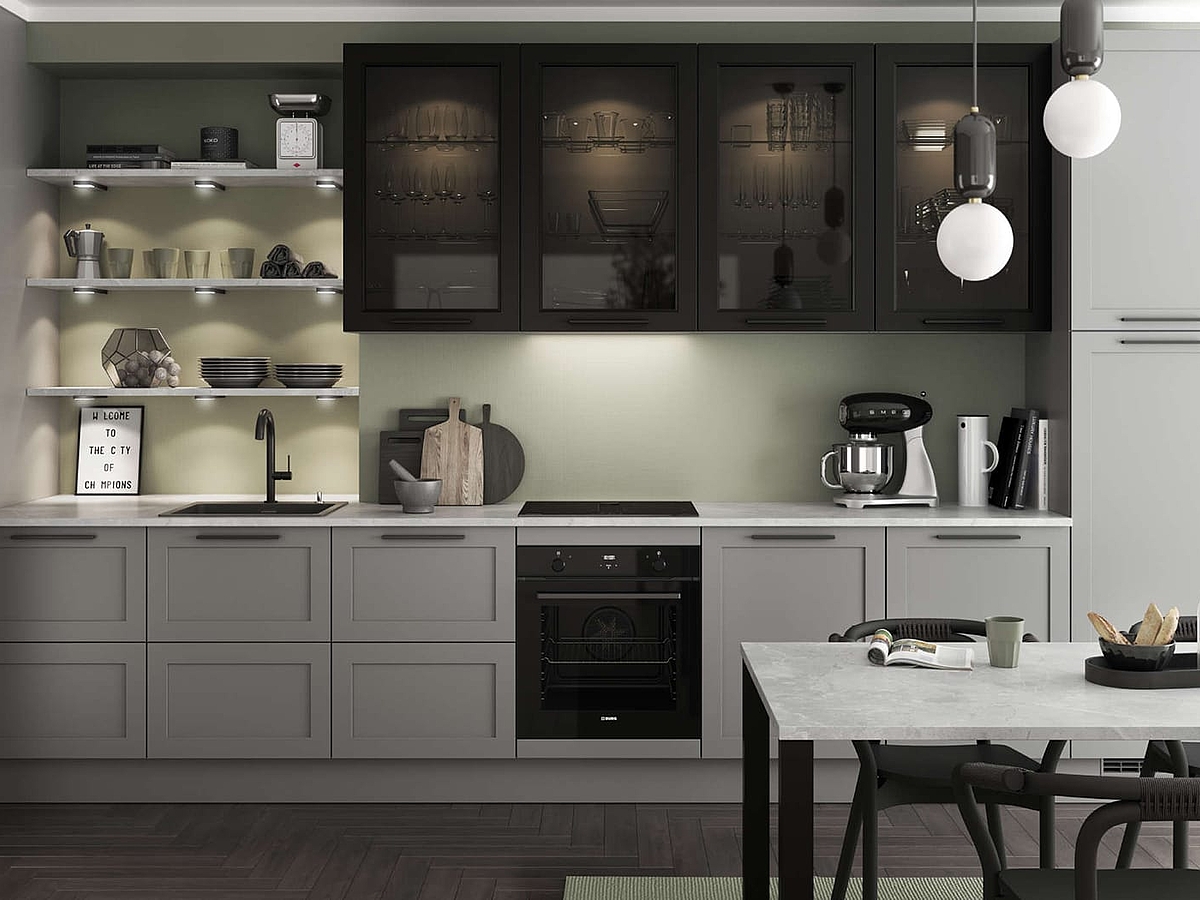 moderne graue Küche im Landhausstil moderne graue Küche